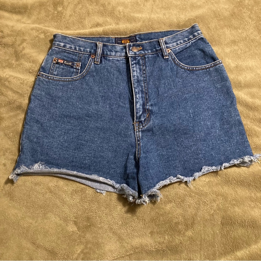 NWOT Route 66 Vintage 90s Frayed Denim Jean Shorts High Rise Blue Size 13/14